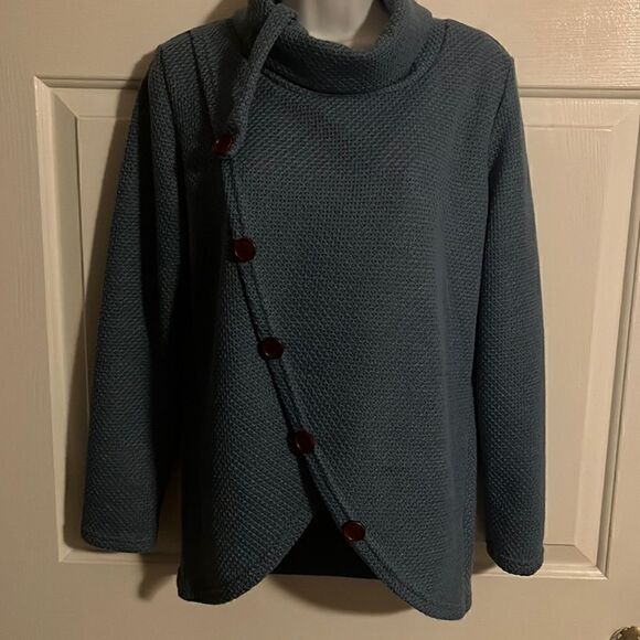 Sweaters - High Neck Asymmetric Button Pullover Sweater